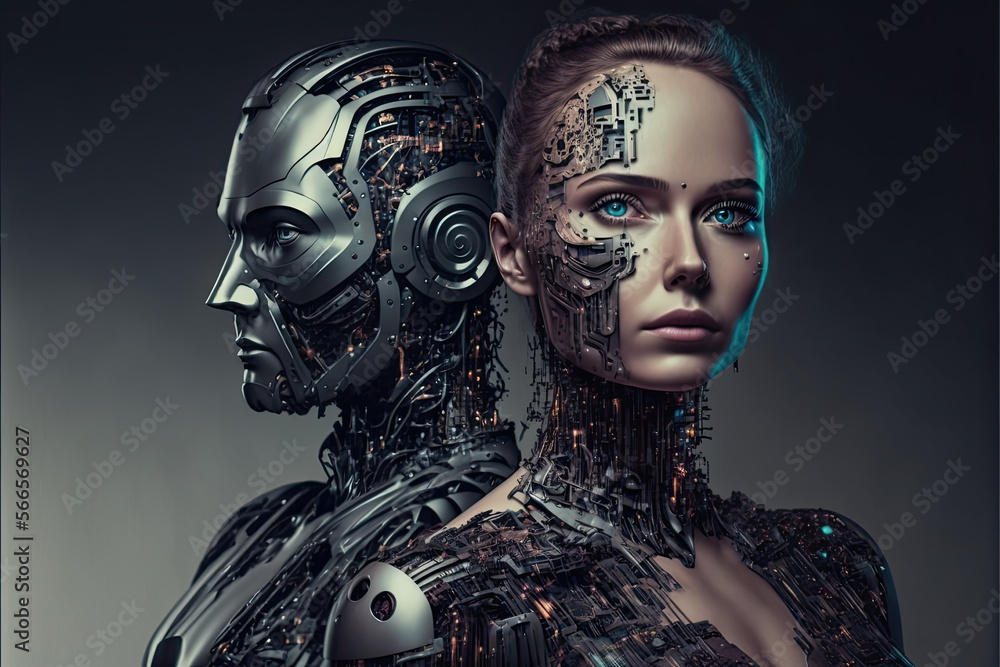Portrait of a woman with a robot Portrait of a woman with a robot