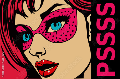 Retro pop art style surprised and excited comic woman with open mouth and speech bubble saying wow vintage vector illustration
