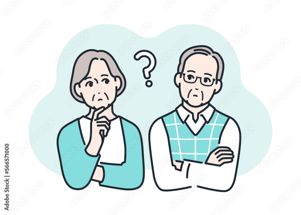 疑問に思う老夫婦のシンプルなベクターイラスト素材 疑問に思う老夫婦のシンプルなベクターイラスト素材