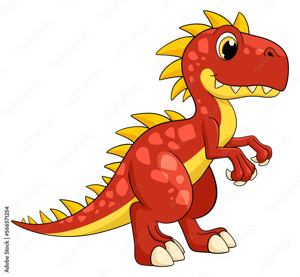 Fototapeta premium Red dinosaur mascot. Cartoon t-rex. Funny prehistoric animal