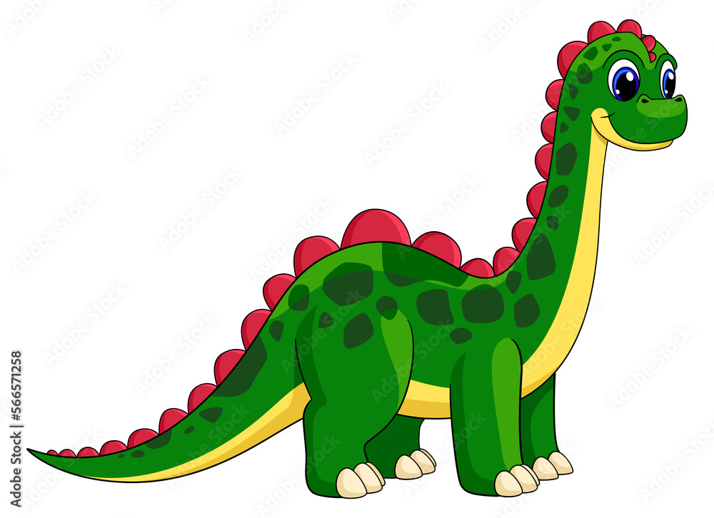 Fototapeta premium Funny green cartoon dinosaur. Cute baby dino