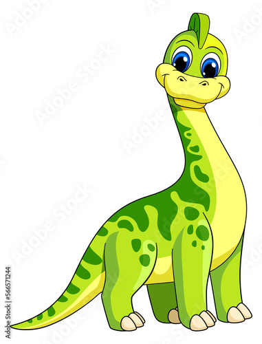 Baby dino smiling. Funny green brontosaur character