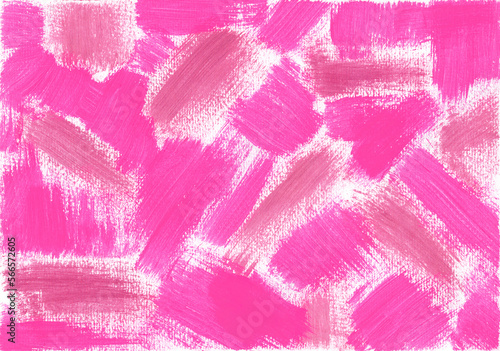 Obraz na płótnie Brushstrokes of pink and pearlescent paint on textured horizontal white canvas. Abstract acrylic, gouache or tempera pink paint texture. Artistic background with place for text. w salonie