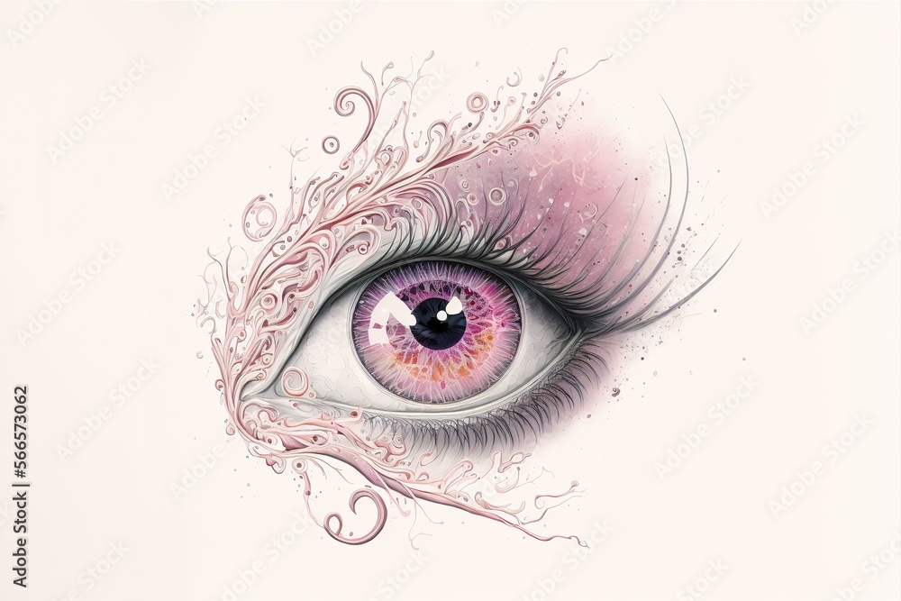 Drawing Of Pink Eye With Swirly Design Generative AI