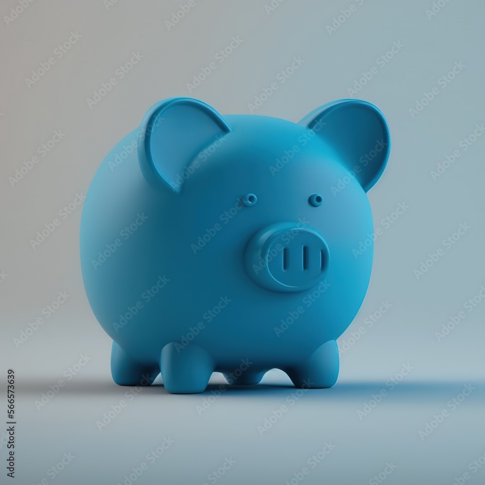 Image of blue piggy bank on gray background, created using generative ai technology