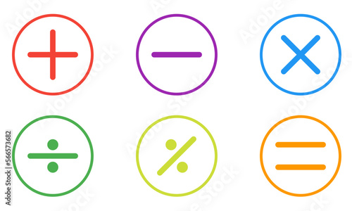 math sign icon set, plus, minus, multiply divide, percentage and equal icons