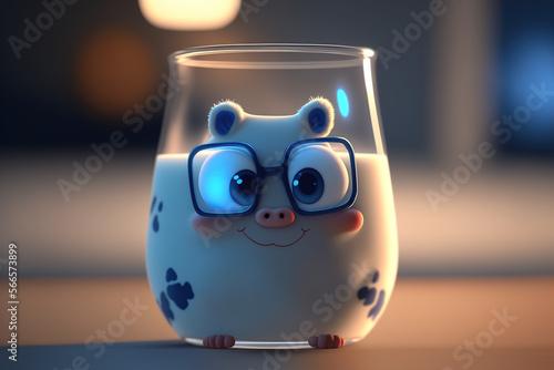 Cute milk jug & cow cartoon character with glasses - Cartoon food character