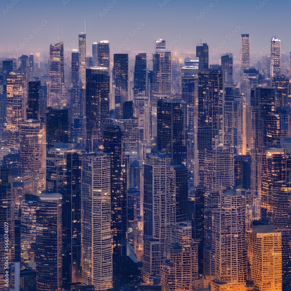 Fototapeta antastic image, skyline with urban skyscrapers - generative ai