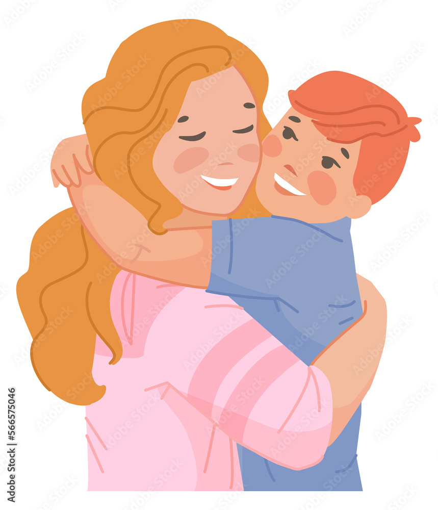 Mom hugging son. Loving parent and child. Happy family Mom hugging son. Loving parent and child. Happy family