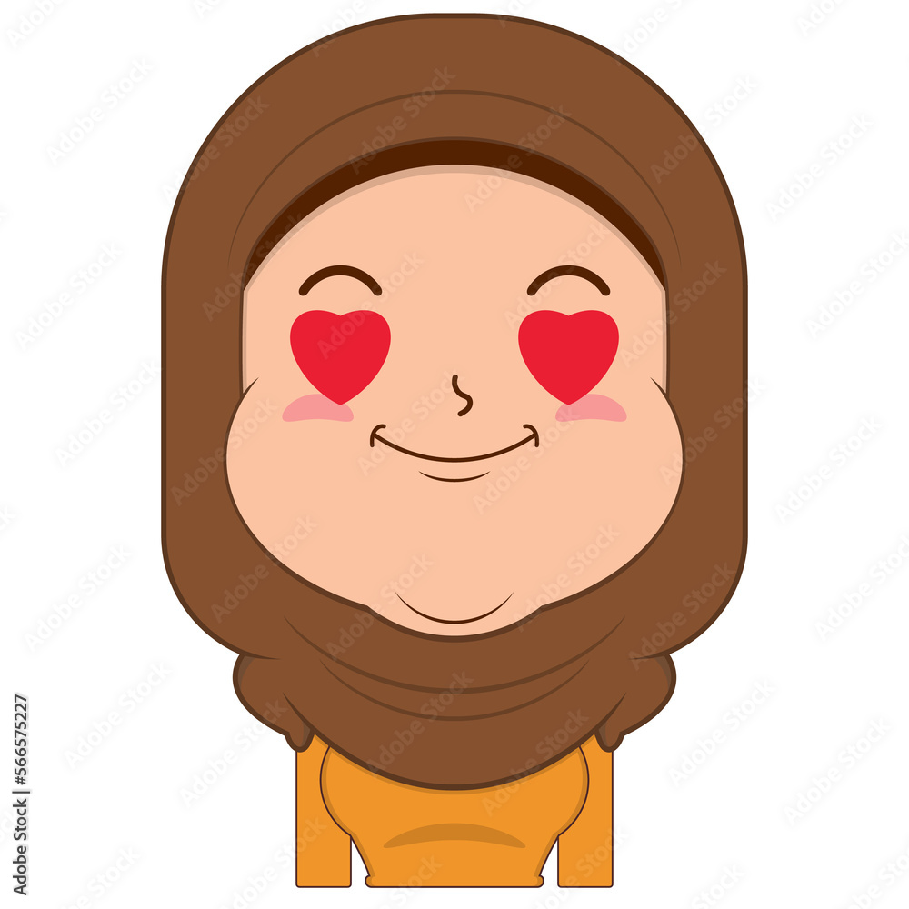 muslim girl in love face cartoon cute