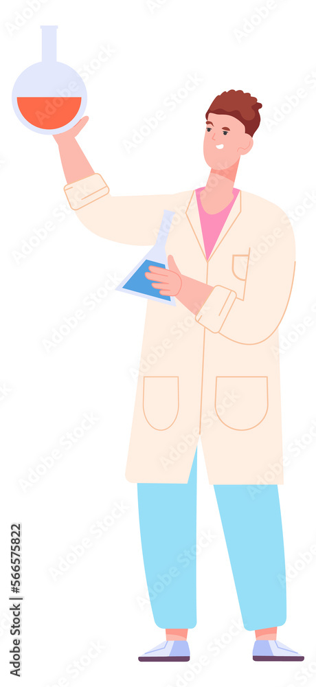 Woman holding chemical flask. Scientist making experiment Woman holding chemical flask. Scientist making experiment
