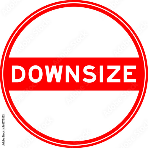 Red color round seal sticker in word downsize on white background