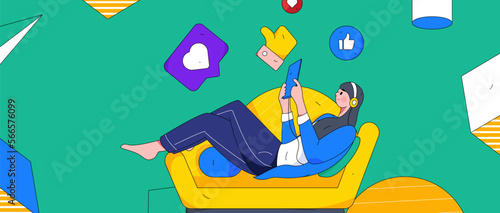 Virtual characters social communication concept business flat vector hand drawn illustration
