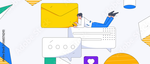 Virtual characters social communication concept business flat vector hand drawn illustration
