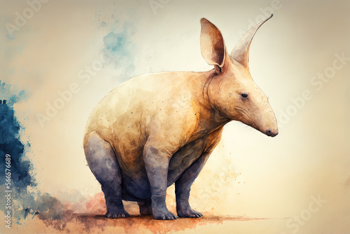 Digital watercolor painting of a aardvark. 4k Wallpaper, background © ArtSpree