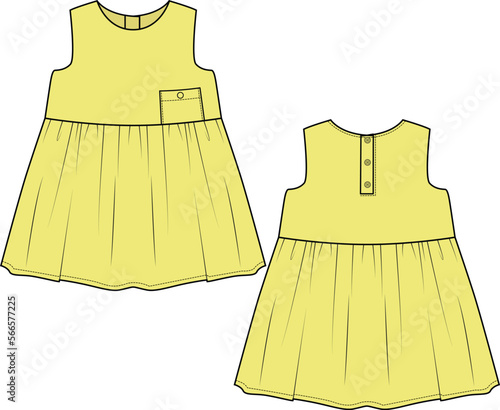 KID GIRLS WEAR DRESS COLLARLESS FRONT AND BACK VECTOR