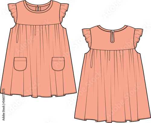 KID GIRLS WEAR DRESS WITH FRILL FRONT AND BACK VECTOR