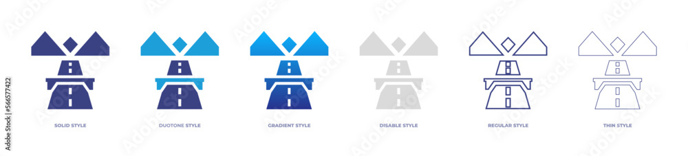 Road icon set full style. Solid, disable, gradient, duotone, regular, thin. Vector illustration and transparent icon.