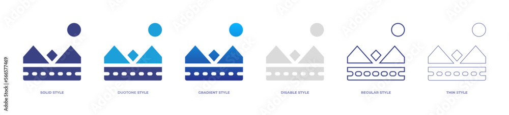 Road icon set full style. Solid, disable, gradient, duotone, regular, thin. Vector illustration and transparent icon.