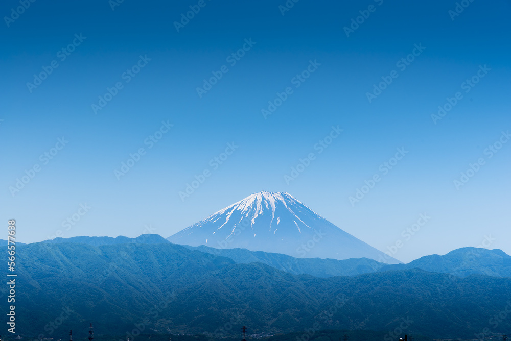 Mount Fuji mountain, Japan snow capped with clear blue sky.
