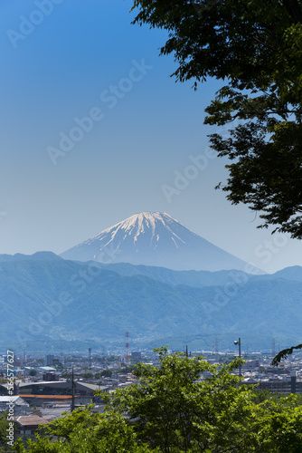 Mount Fuji mountain  Japan snow capped with clear blue sky.