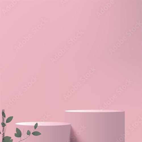 Abstract background with pink color geometric 3d podiums. Vector