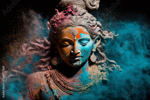 Generative Ai of Brahma God and colorful powder. 