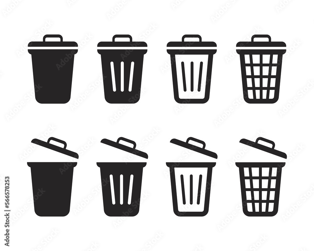 Trash icon set. Delete icon vector. Recycle bin icon. Rubbish Bin. Trash bin icon vector. Trash icon set. Delete icon vector. Recycle bin icon. Rubbish Bin. Trash bin icon vector.
