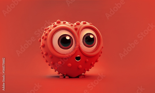 Cute personage heart, red cartoon 3d heart . Generative AI