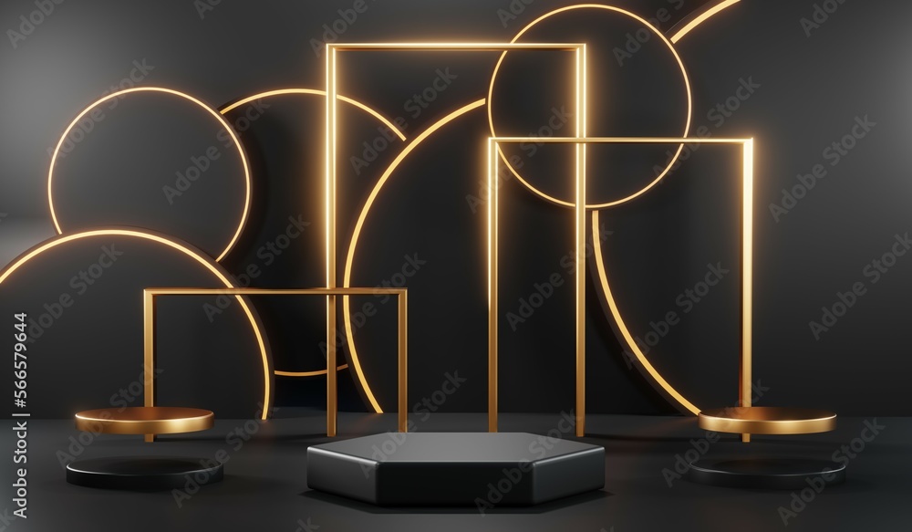 3D rendering of black podium background for black friday product on podium