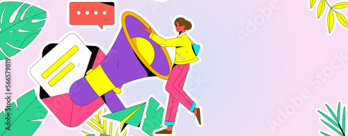 Virtual characters social communication concept business flat vector hand drawn illustration
