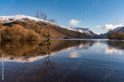 Views around Llanberis in winter with snow on the hills