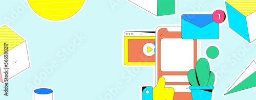 Virtual characters social communication concept business flat vector hand drawn illustration
