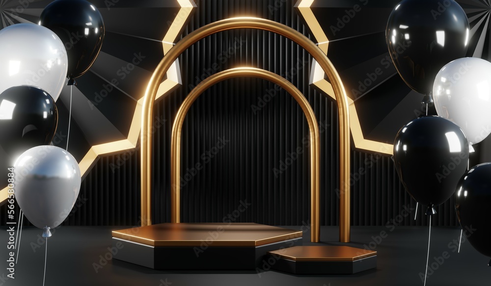 3D rendering of black podium background for black friday product on podium 3D rendering of black podium background for black friday product on podium