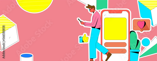 Virtual characters social communication concept business flat vector hand drawn illustration
