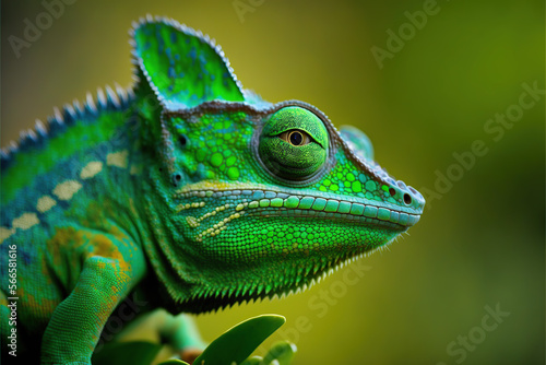 Green colored chameleon close up © DarkKnight