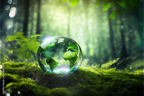 Crystal Earth globe on moss in a forest © DarkKnight