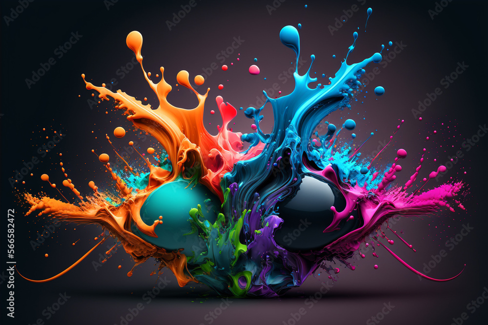 Colored paint splash. Generative AI. Colored paint splash. Generative AI.