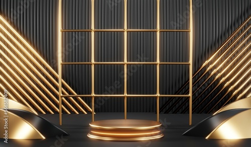 3D rendering of black podium background for black friday product on podium © Thares2020