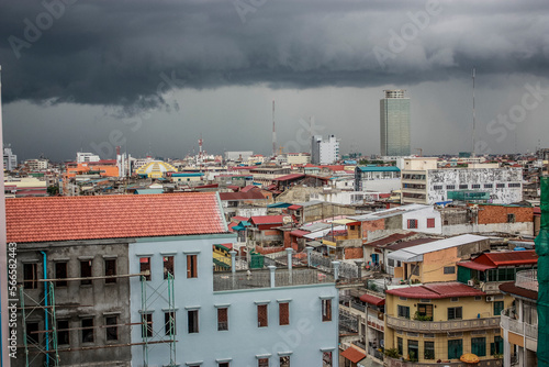 Phnom Penh Over View with Dark Sky