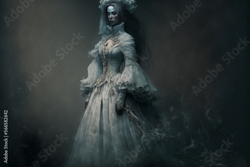 Scary ghost woman in haunted house. Digital art