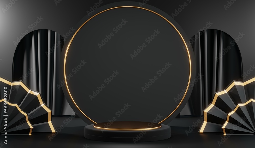 3D rendering of black podium background for black friday product on podium 3D rendering of black podium background for black friday product on podium