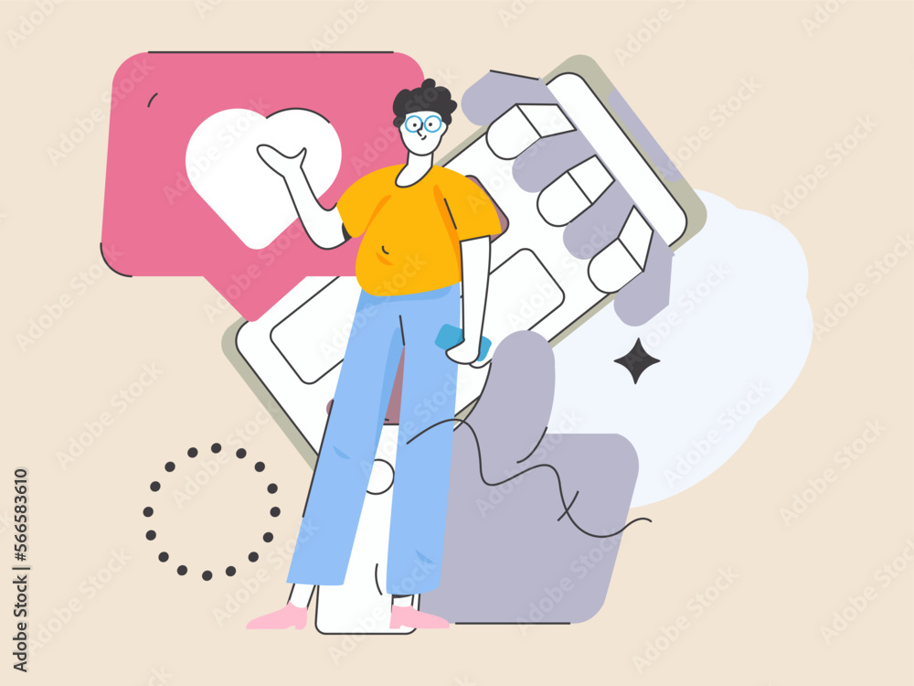 Fototapeta premium Virtual characters social communication concept business flat vector hand drawn illustration 