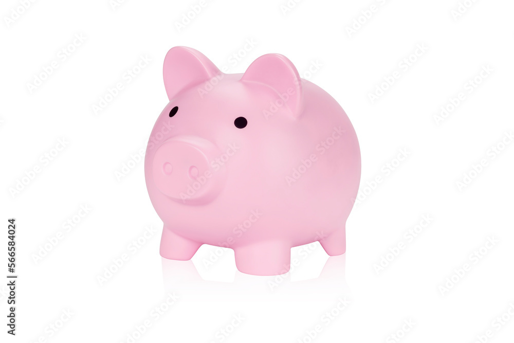 Pink piggy bank isolated on white background with clipping path.