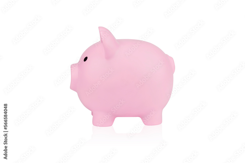 Pink piggy bank isolated on white background with clipping path.