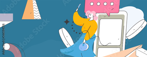 Virtual characters social communication concept business flat vector hand drawn illustration
