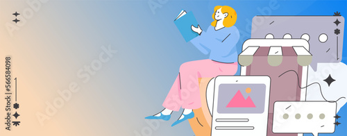 Virtual characters social communication concept business flat vector hand drawn illustration
