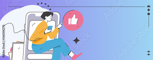 Virtual characters social communication concept business flat vector hand drawn illustration
