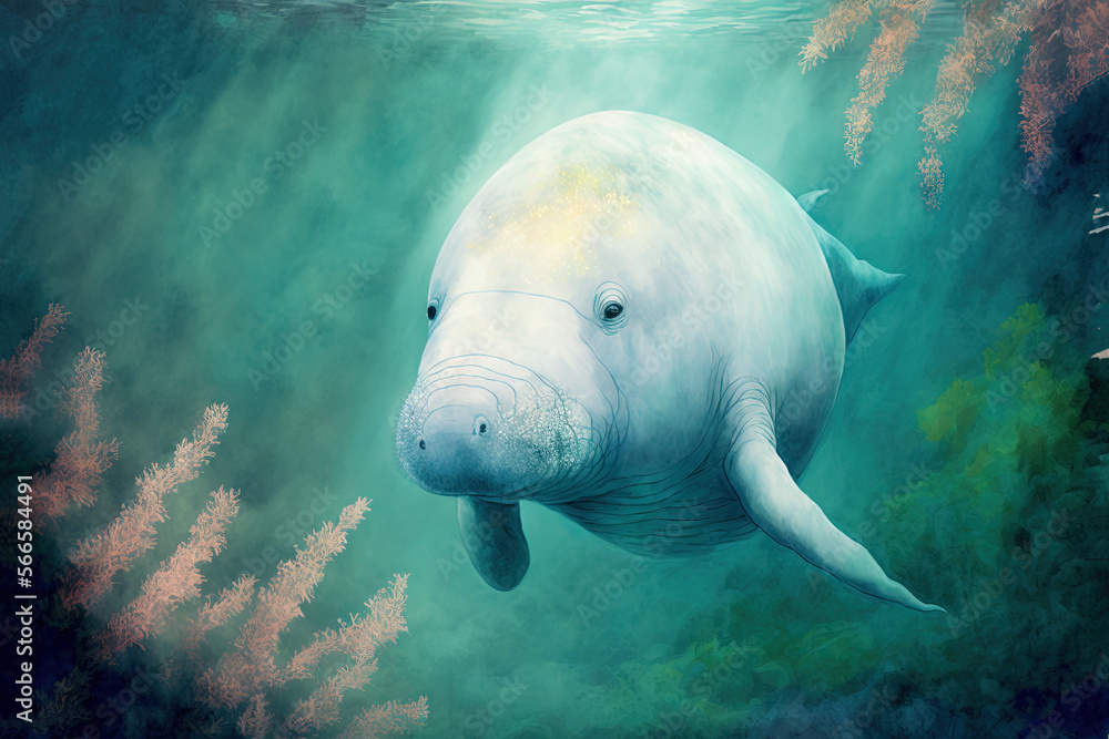Digital watercolor painting of a whale underwater. 4k Wallpaper, background Digital watercolor painting of a whale underwater. 4k Wallpaper, background
