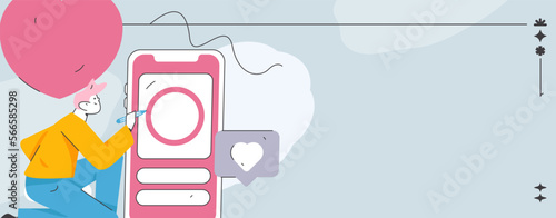 Virtual characters social communication concept business flat vector hand drawn illustration
